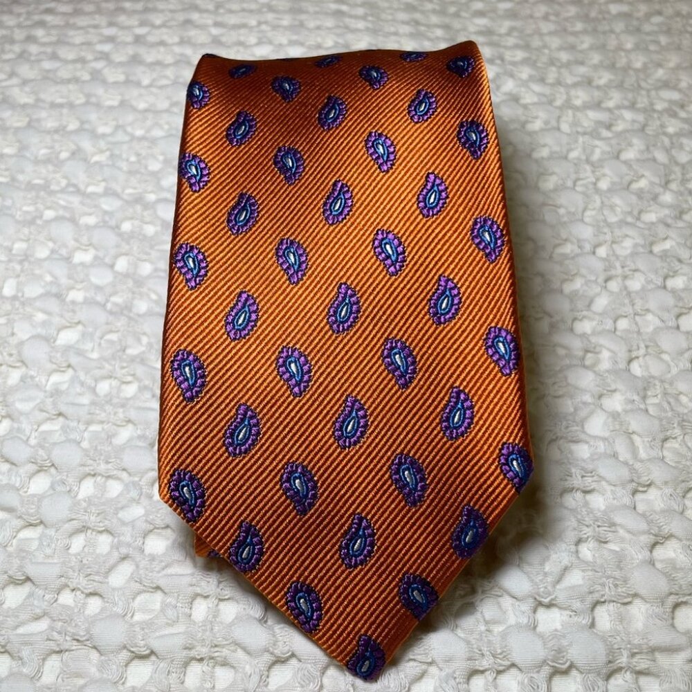 Robert Talbott orange with purple and blue paisley print tie